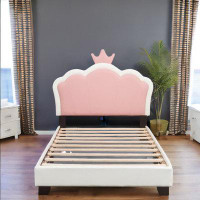 Gemma Violet Upholstered Bed With Pink Crown