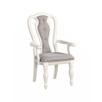 One Allium Way Bernadine Arm Chair(Set-2), Grey Fabric & Antique White Finish
