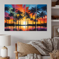 Bay Isle Home™ Colourful Bold Palm Trees Landscape III - Palm Trees Wall Art Living Room - 4 Panels
