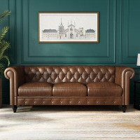 Alcott Hill Baylaa 88.2" Faux Leather Rolled Arm Sofa