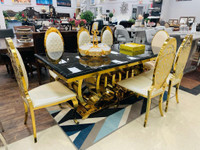 Luxury Black Marble Top Dining Set with Gold Legs