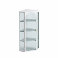 Mercer41 Glass Door Wall Mounted Corner Cabinet with Featuring Four-tier Storage