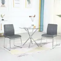 Orren Ellis Ensemble de table de salle à manger moderne 3 pièces en verre (table ronde + 2 chaises)