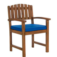 Breakwater Bay Fagan 7-Piece Twin Butterfly Leaf Teak Extension Table Dining Chair Set with Blue Cushions