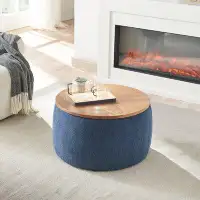 Latitude Run® Modern Simple Round Storage Footrest, Wooden Top Layer, Two In One Function, Can Be Used As A Coffee Table