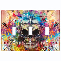 WorldAcc Metal Light Switch Plate Outlet Cover (Colourful Evil Skull Tree - Single Toggle)