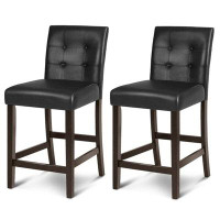 Winston Porter Winston Porter Set Of 2 Button Tufted Black PU Leather Dining Counter-Height Barstools/Chair With Black W