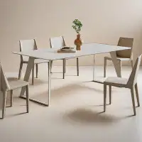 Orren Ellis 62.99" White Rectangular Sintered Stone + Steel Dining Table