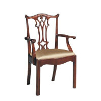 Maitland-Smith Neutral Cotton Upholstered Solid Wood Queen Anne back Arm chair Mahogany