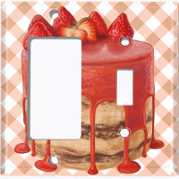 WorldAcc Metal Light Switch Plate Outlet Cover (Layered Strawberry Drizzle Cake - (L) Single GFI / (R) Single Toggle)