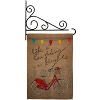 Breeze Decor Bicycle Life - Impressions Decorative Metal Fansy Wall Bracket Garden Flag Set GS109044-BO-03