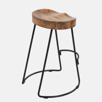 Loon Peak 24 Inch Counter Height Stool, Mango Wood Saddle Seat, Iron Frame, Brown and Black