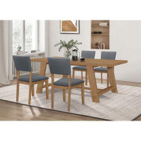 Union Rustic Kiarna 5-Piece Rectangular Trestle Base Dining Table Set Blue And Brown