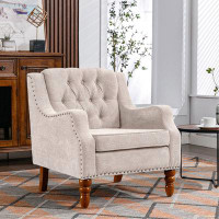 TORREFLEL Accent Chair, Living Room Chair, Footrest Chair Set With Vintage Brass Studs, Button Tufted Upholstered Armcha