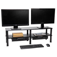 Mind Reader Dual Monitor Stand, Storage Shelf, Desktop Organizer, Riser, 38.5"L x 11"W x 10.5-12.5"H