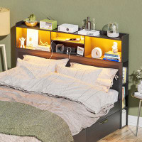 Latitude Run® Led Queen Headboard With Usb Ports And Side Shelf Storage