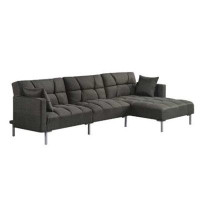 Benjara Reversible Sectional Sofa With Adjustable Back And Metal Feet, Grey