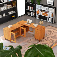 Corrigan Studio Modern L-shaped Executive Desk With Delicate Tempered Glass Cabinet Storage