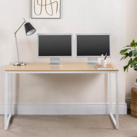 Inbox Zero 55 Inch White Frame Desk / Computer Workstation / Office Desk, Natural