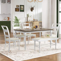 Alcott Hill 6-Peice Dining Set With Turned Legs, Kitchen Table Set With Upholstered Dining Chairs And Bench,Retro Style,