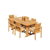 Teak Smith Grade-A Teak Dining Set: 83" Rectangle Table And 10 Clipper Stacking Arm Chairs