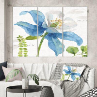 East Urban Home Cabin & Lodge 'Blue Columbine Wild Flower with Ferns' Painting Multi-Piece Image on Canvas