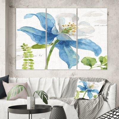 East Urban Home Cabin & Lodge 'Blue Columbine Wild Flower with Ferns' Painting Multi-Piece Image on Canvas in Home Décor & Accents