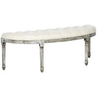 Ophelia & Co. Semi-Circle End Of Bed Bench With Tufted Design, Upholstered Bedroom Entryway Bench With Rubberwood Legs