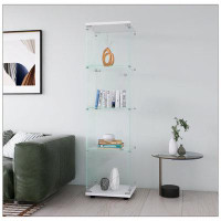 Ebern Designs Glass Display Cabinet 4 Shelves With Door, Floor Standing Curio Bookshelf For Living Room Bedroom Office