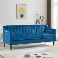 Mercer41 Modern Chesterfield Sofa Couch, Comfortable Upholstered Sofa With Velvet Fabric And Wooden Frame And Wood Legs