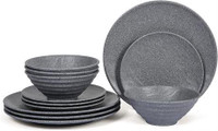 Melamine Dinnerware Set - Dinner Dishes Set for Everyday use, Grey