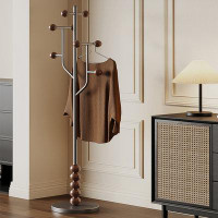 Recon Furniture 12.6" Silver Metal Solid Wood Freestanding 8 - Hook Coat Rack