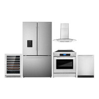 Cosmo 5 Piece Kitchen Package With 30" Freestanding Electric Range 30" Wall Mount Range Hood 24" Built-in Fully Integrat
