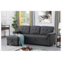 Ebern Designs Linen Reversible Sleeper Sectional Sofa with Storage Chaise
