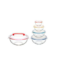 GENICOOK 5 Container Nesting Borosilicate Glass Mixing Bowl Set With Locking Lids and Carry Handle