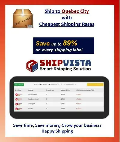 ShipVista provides the cheapest shipping rates to Quebec City. Whether you are an individual sending...