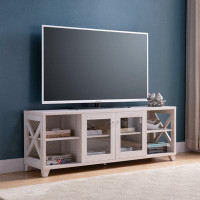 Gracie Oaks Tv Stand With 2 Glass Door Cabinet