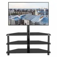 Ebern Designs 35.4 Inch Black Multi-Function TV Stand Height Adjustable Bracket Swivel 3-Tier