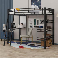 Mason & Marbles Acquah Twin Size Loft Metal Bed with 3 Layers of Shelves and Desk, Stylish Metal Frame Bed with Whiteboa