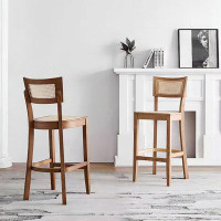 Recon Furniture 43.31"Solid Wood Rattan Bar Stool(Set of 2)