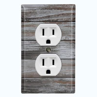 WorldAcc Brown Fence Gray Nature Themed 1 - Gang Duplex Outlet Standard Wall Plate