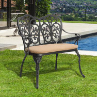 Astoria Grand Outdoor White Butterfly Curved Cast-Aluminum Patio Garden Benche with Removable Cushion