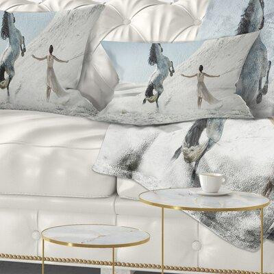 Made in Canada - East Urban Home Animal Huge Horse and Lady on Desert Lumbar Pillow in Bedding