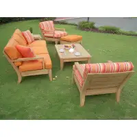 Teak Smith 6 Pc Sofa Set: Sofa,2 Lounge Chairs,Ottoman,CoffeeTable&SideTable+Sunbrella56000 DolceMango Cushions-33" H x