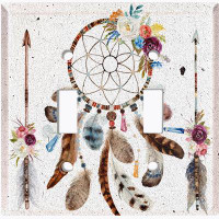 WorldAcc Metal Light Switch Plate Outlet Cover (Indian Native Dream Catcher Feather Arrows Colourful  - Single Toggle)