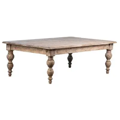 Laurel Foundry Modern Farmhouse Ayala 54" Rectangular Reclaimed Pine Coffee Table with Carved 4 Poster Legs Finished in