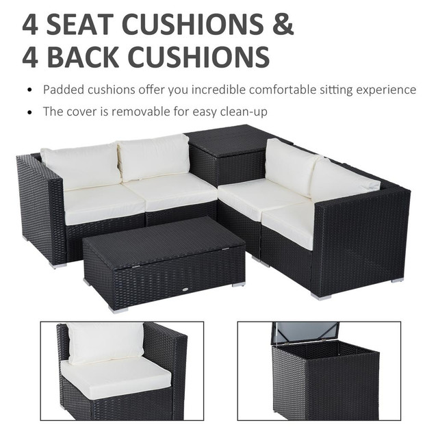 Rattan Sofa Set 27.5" x 27.5" x 26" Black in Patio & Garden Furniture - Image 4