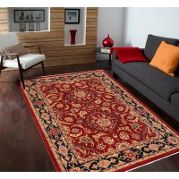 Isabelline Floral Handmade Hand-Knotted Rectangle 9'1" x 11'10" Wool Area Rug in Red
