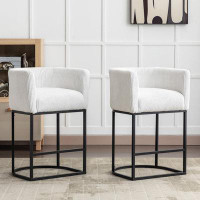 Latitude Run® Modern Bar Stools Set Of 2, 27.5" Counter Height Stools With Barrel Back And Arms, Upholstered Seat Cushio