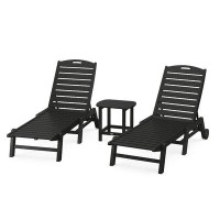 POLYWOOD® Nautical 3-Piece Chaise Lounge with Wheels Set with South Beach 18" Side Table